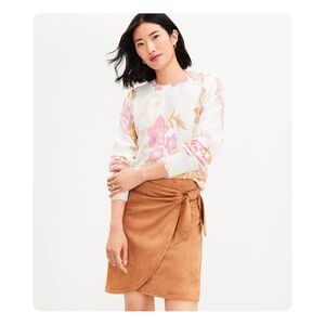 ★ LOFT Suede Faux Wrap Mini Skirt - Tan ★